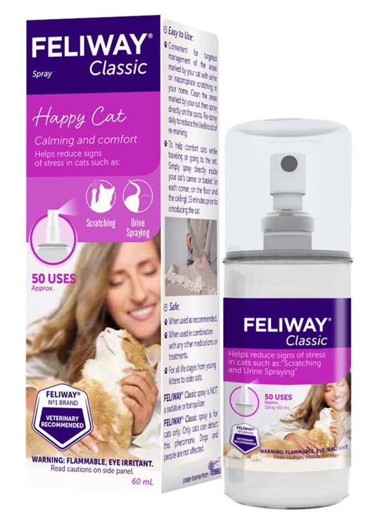 FELIWAY® Classic Cat Calming Spray, 60ml - Comforts Cats at Home and On the Go and Helps to Calm During Travel