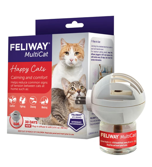 Feliway MultiCat 30 Day Cat Calming Plug In Pheromone Diffuser Starter Kit, 48ml(1.6fl oz) - Helps Reduce Conflicts and Signs of Tension in Multi-Cat Households
