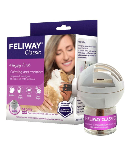 Feliway Classic 30 Day Cat Calming Plug In Pheromone Diffuser Starter Kit, 48ml - Helps Reduce Common Signs of Stress in Cats & Kittens, Enhanced Calming
