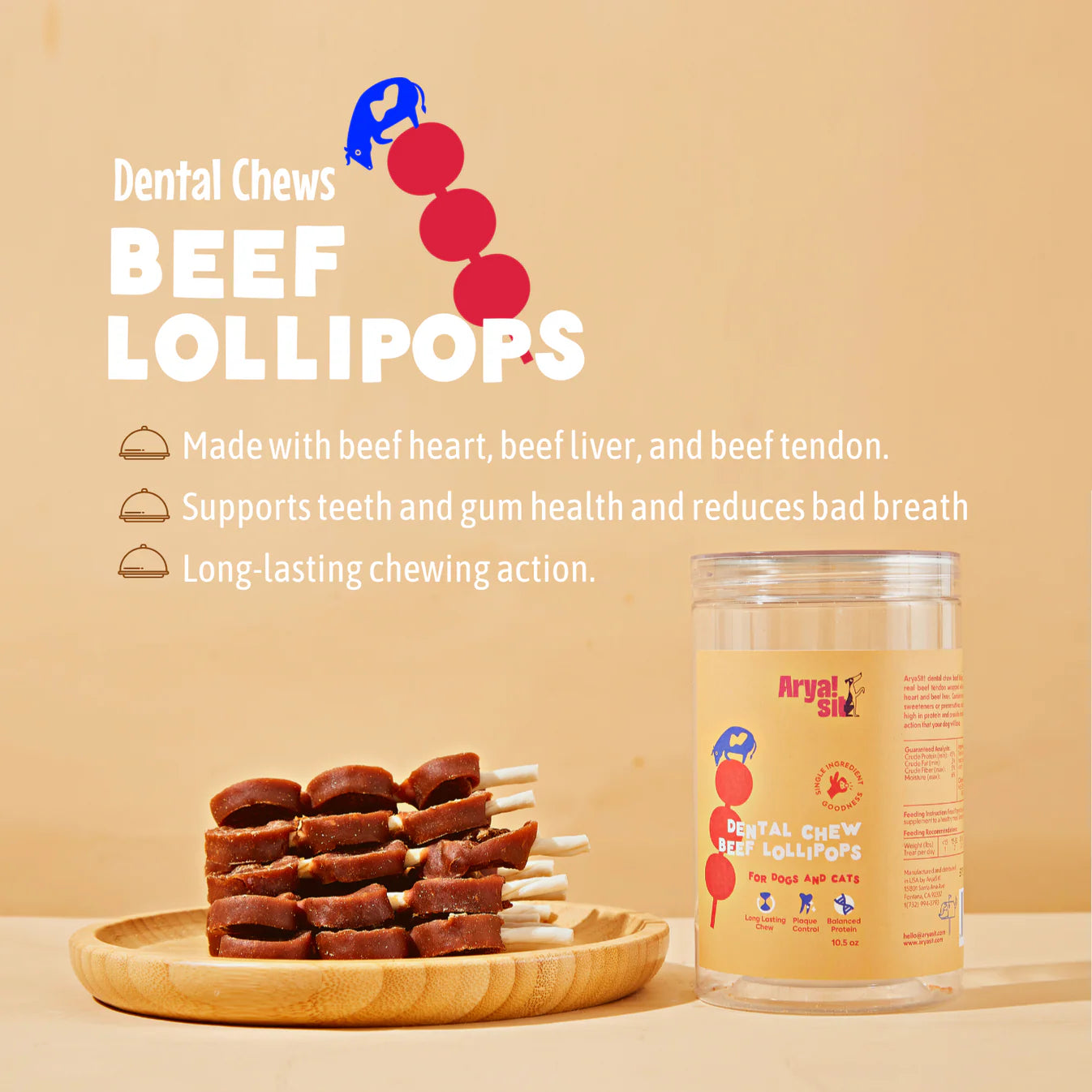 Arya Sit! Dental Chew Beef Lollipops For Dogs and Cats