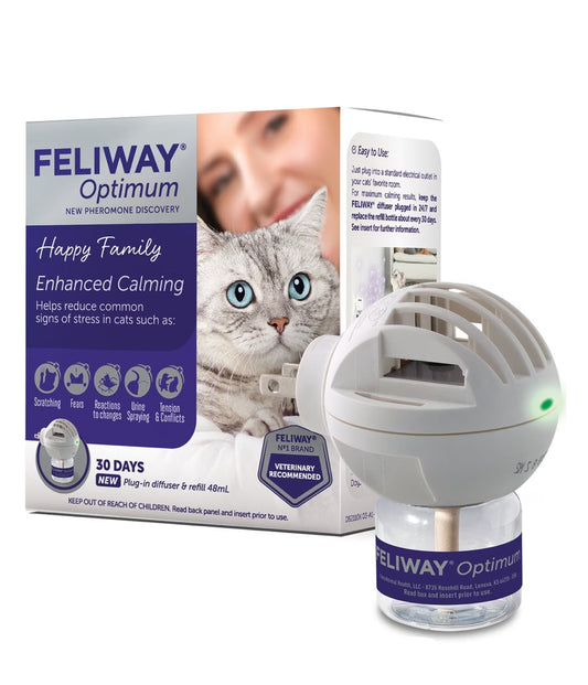 FELIWAY® Optimum 30 Day Cat Calming Plug In Pheromone Diffuser Starter Kit, 48ml - Helps Reduce Common Signs of Stress in Cats & Kittens, Enhanced Calming